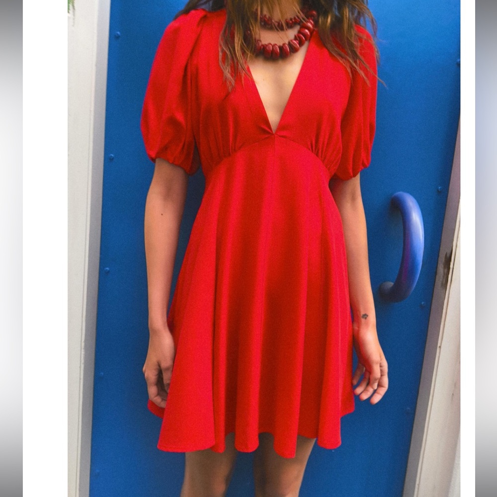 Zara Scarlet Puff Sleeve Mini Dress